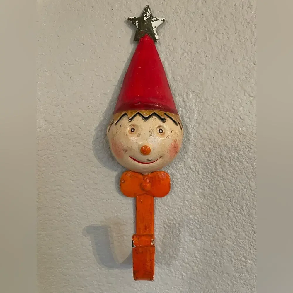 Vintage Antique Metal Christmas Elf Holiday Clown Wall Hook